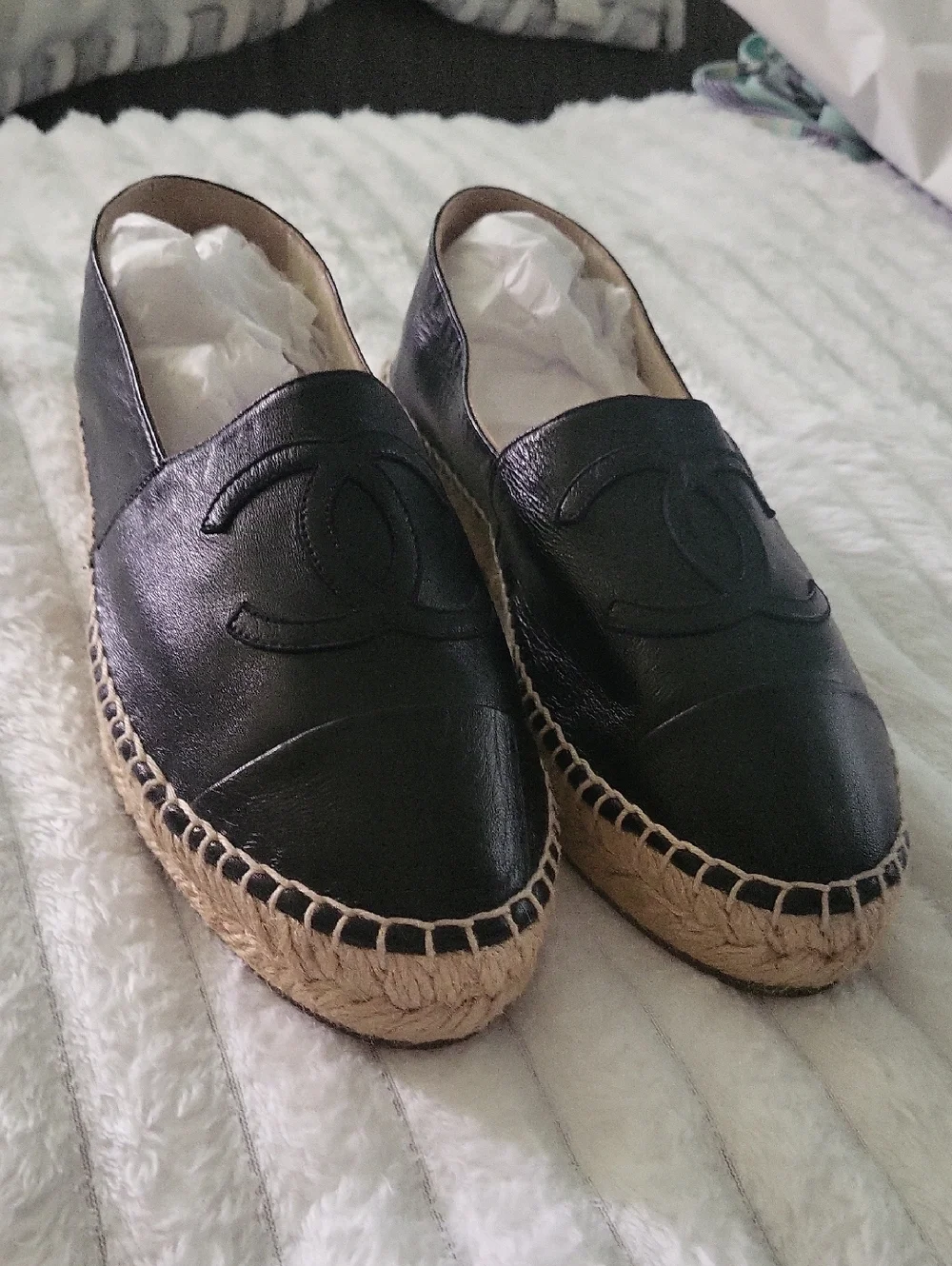 Chanel Lambskin CC Espadrilles  Black